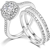 Vinoya Wedding Ring Set for Women Three-in-One Engagement Rings 18K White/Rose Gold Plated Cubic Zirconia Promise Eternity Band Stackable Rings for Size 5-10