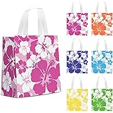 KERINGO 24 PCS Hibiscus Party Favor Bag Non Woven Hawaiian Gift Goodie Bag with Handles Luau Tropical Aloha Tiki Party Supplies