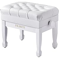 FILISITE Adjustable Height Piano Bench with Storage, Heavy Duty Solid Wood Piano Stool Keyboard Bench with PU Leather Padded 