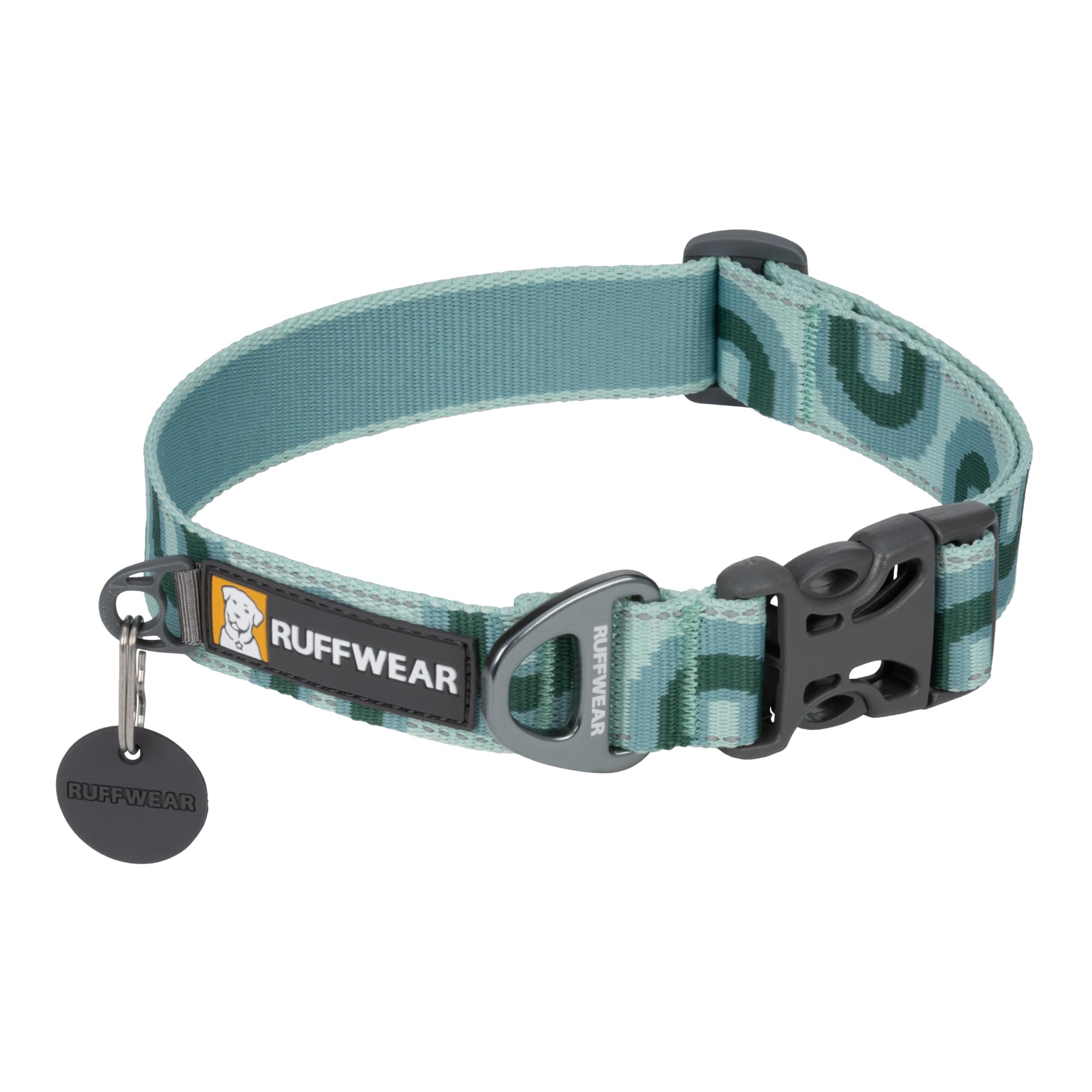 RUFFWEAR Crag Collar - Medium, Adjustable, Comfortable, Aluminium V-Ring, Dog Lead Attachment, 36-51cm, Grassy Oxbow