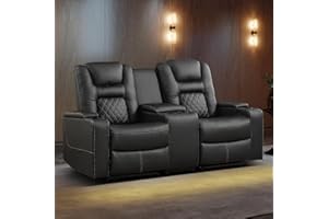 EBELLO Home Theater Seats, Faux Leather Movie Daul Recliner Chair with Console, Power Gaming Loveseat Sofa with Cup Holders and USB Charge