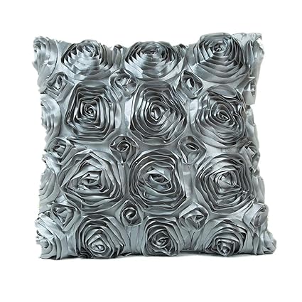 Lonupazz Taie Doreiller Brodée Rose Coussin Canapé Taille Throw Housse De Coussin Décor à La Maison 43x43 Gris