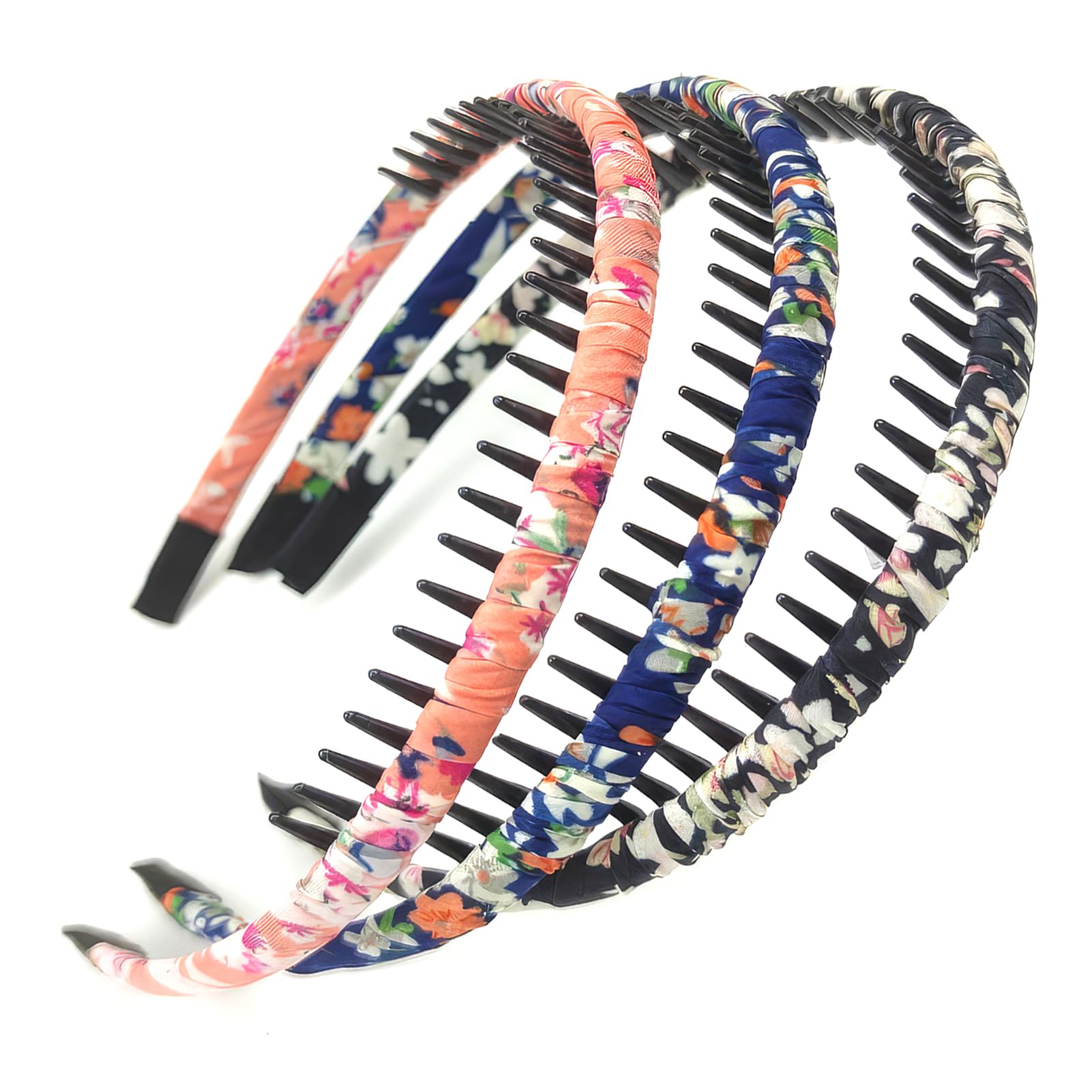 3 Pcs Sharks Tooth Hair Comb Hard Headbands, Plastic Teeth Non-slip Hoops, Colourful Satin Covered Head Bands Accessories for Girls Women, 3 Colours