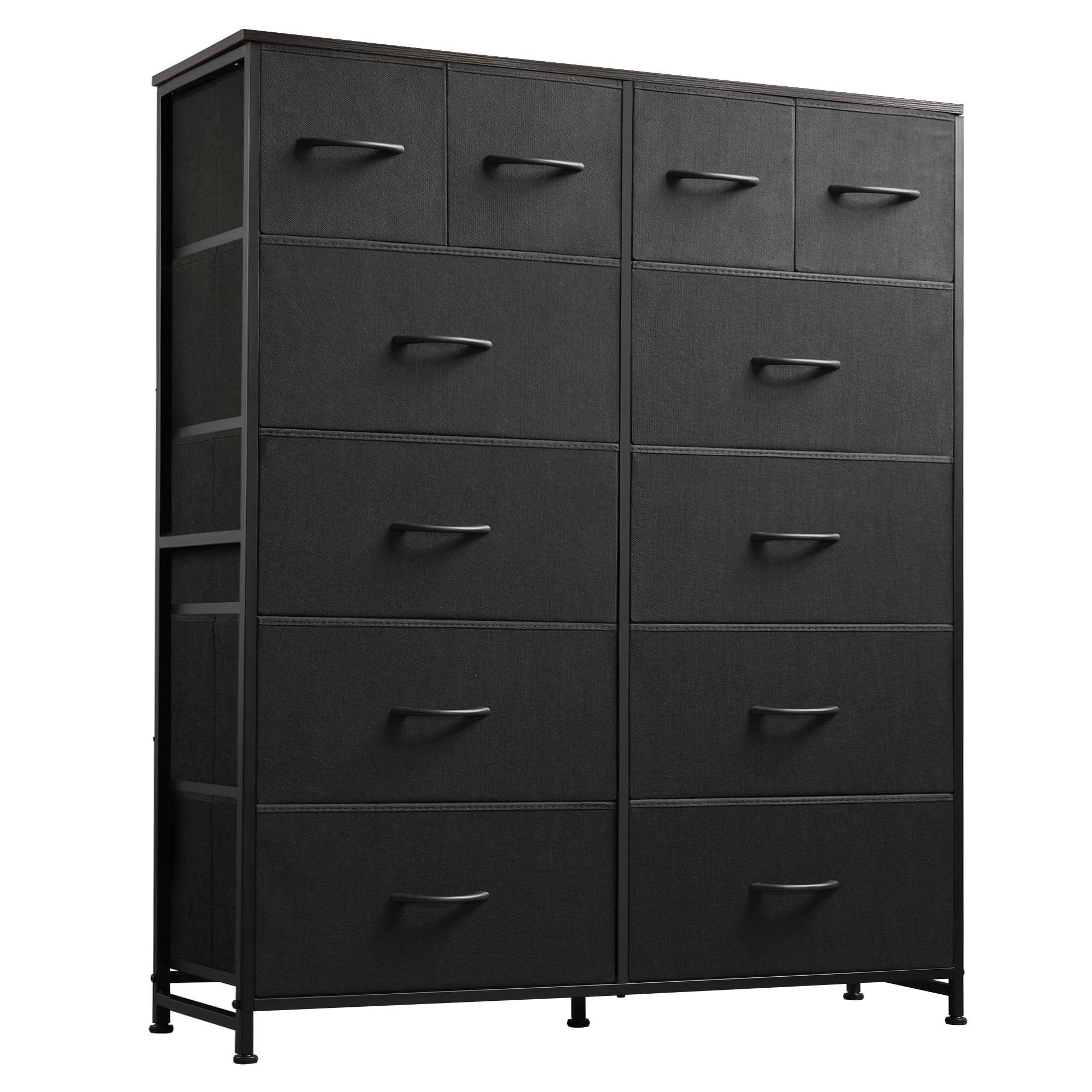 Black 4-Drawer Fabric Dresser – Wooden Top, Free-Standing Chest For Bedroom/Closet