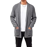 Runcati Mens Shawl Collar Long Cardigan Casual Knit Open Front Sweater Fall Winter Thermal Cardigan Sweater