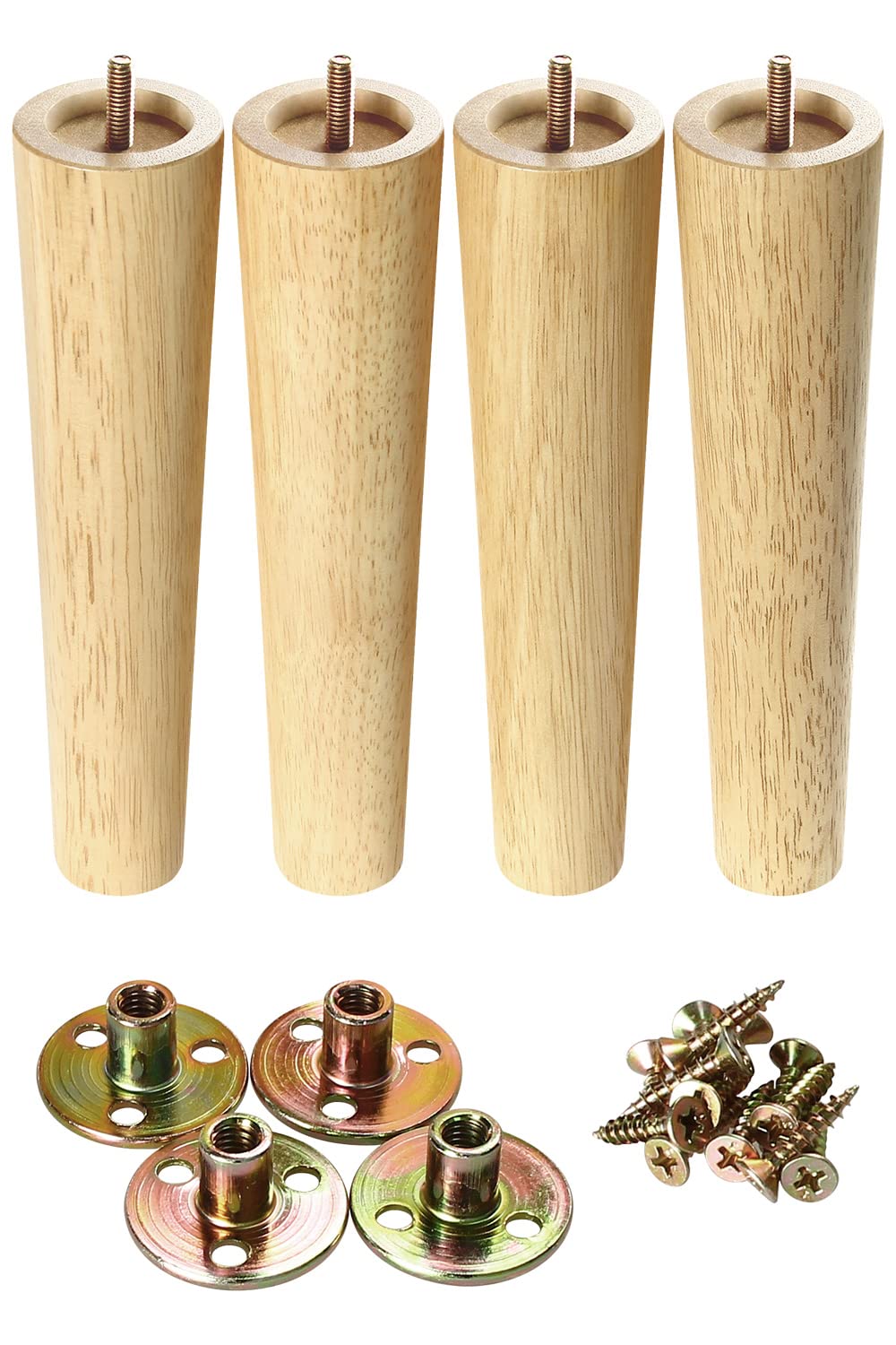 GOSCHE Wooden Chair Table Legs, 25cm Furniture Legs Set of 4, Modern Style Replacement Furniture Feet for Bed Cabinet Couch Cupboard Armchair, Family DIY Sofa Legs with Screws Mounting Plate
