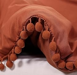 Smoofy Pom Fringe Comforter Set Full Size Burnt