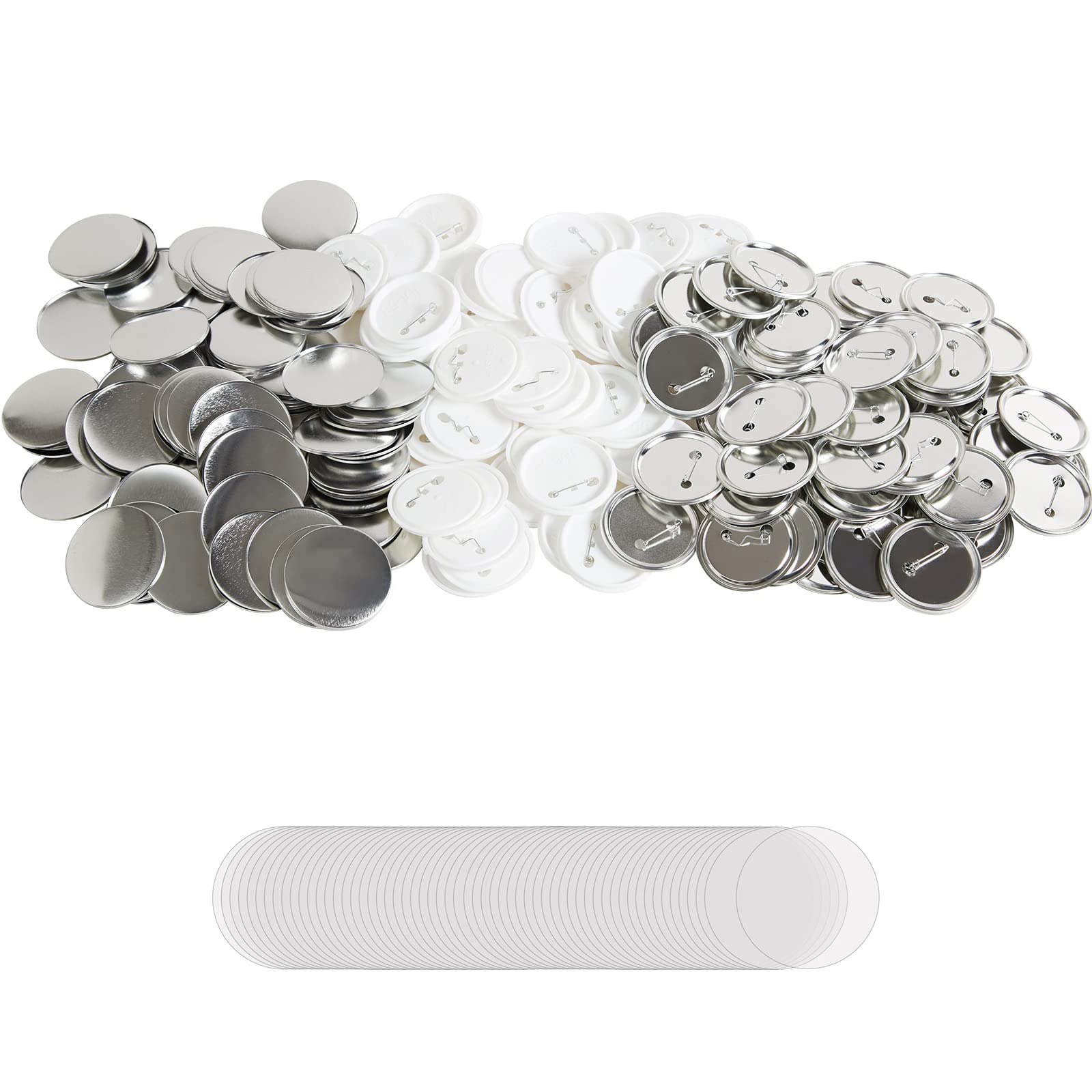 VEVOR 500 Sets 2.25 inch 58mm Pin Back Button Parts, DIY Round Button Badge Parts, Set Includes Metal Top, Plastic/Metal Button, Clear Film, and Blank Paper for Gifts Presents, Machine NOT Included