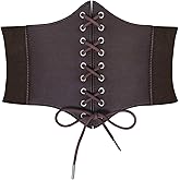 SUOSDEY Black Corset Belt for Women, Vintage Lace-up Elastic Waist, Tied Waspie Wide Belt for Halloween Costume