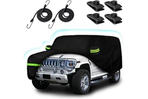 BETERNY 6 Layers Car Cover for Hummer H2 SUV 2002-2009, 210T Waterproof Sun Rain UV Dust Snow Protection Outdoor H2 Full Car Cover with Windproof Gust Strap and Zipper Door-Black