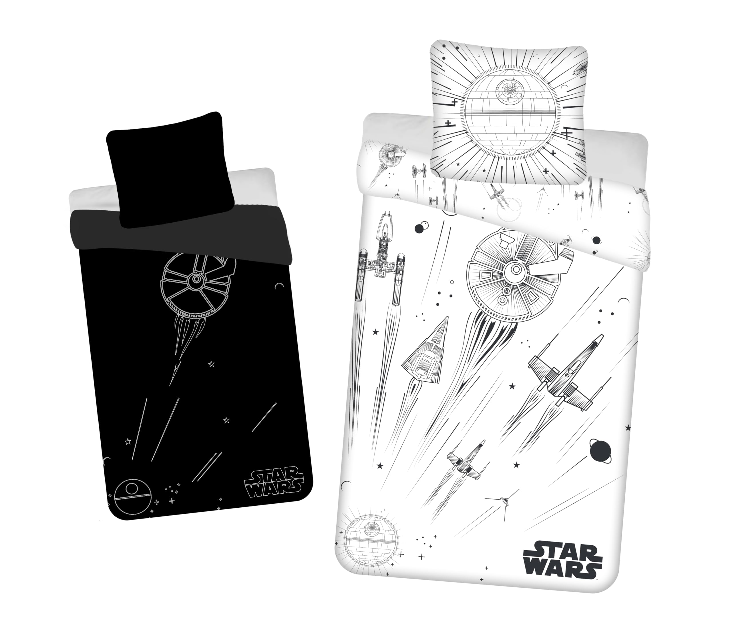 Jerry Fabrics Star Wars Death Star Bedding Set, 100% Cotton, Duvet Cover 140 x 200 cm + Pillowcase 65 x 65 cm, Glow in the Dark