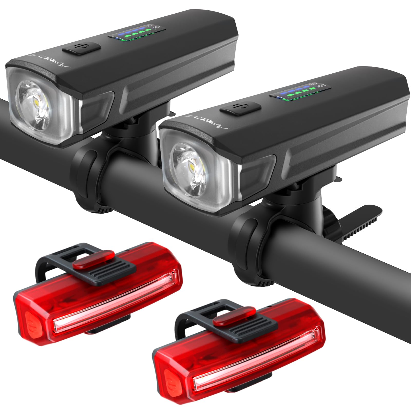 Photo 1 of APECYC 2 Pack Bike Lights for Night Riding, 1200 Lumen Bicycle Front Headlight and Back Taillight with 4+5 Light Modes, USB Rechargeable Strong Bright Bike Light Set for Cyclists and Commuters