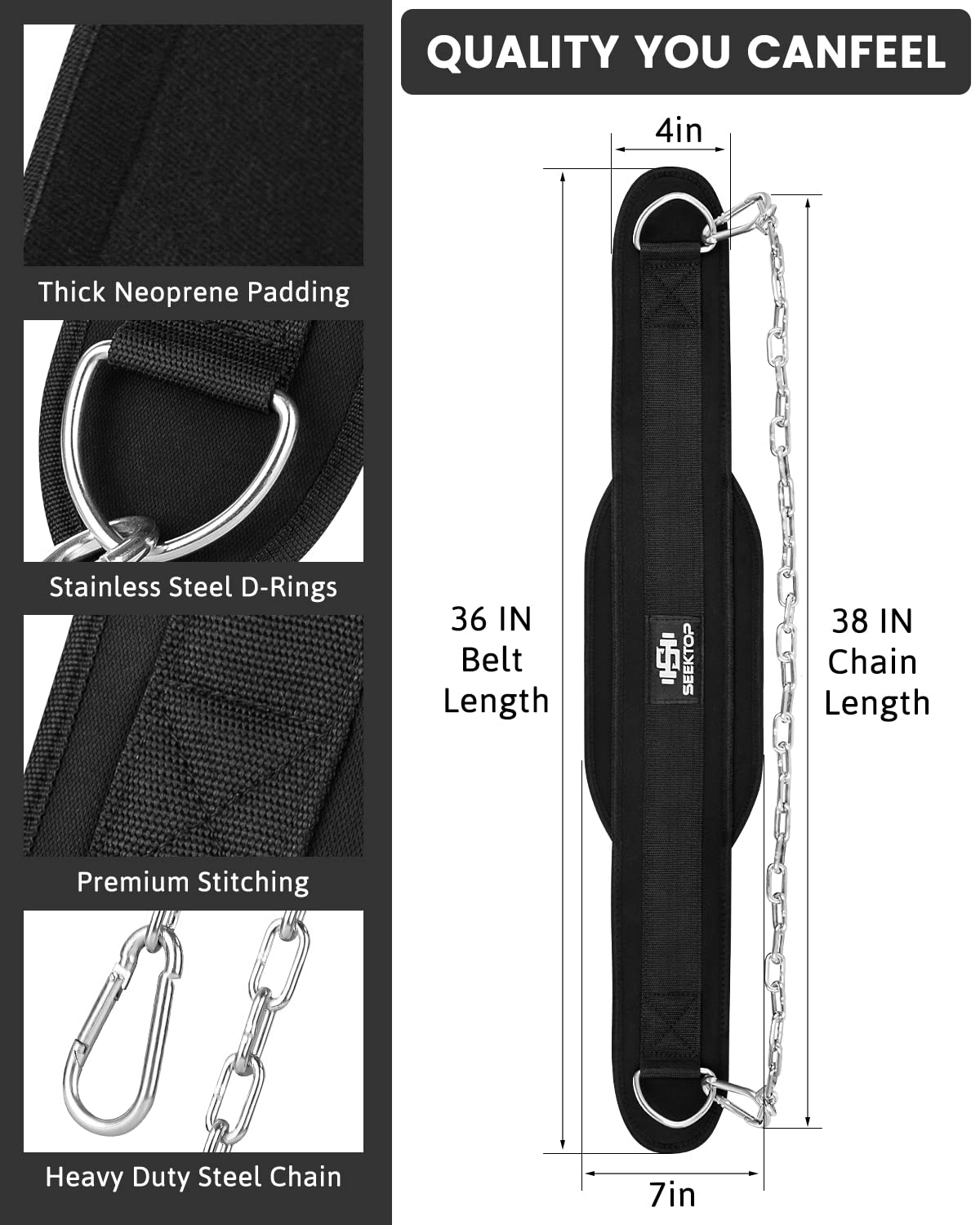 Seektop Dip Belt for Weightlifting - GYM Workout Pull Ups with Chain,...