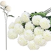 HinyoCo 24 Silk Chrysanthemum Ball Head Bouquet White Bouquets Hydrangea,12 Pcs Artificial Two Head Chrysanthemum Ball Flowers for Home Office Coffee House Parties and Wedding