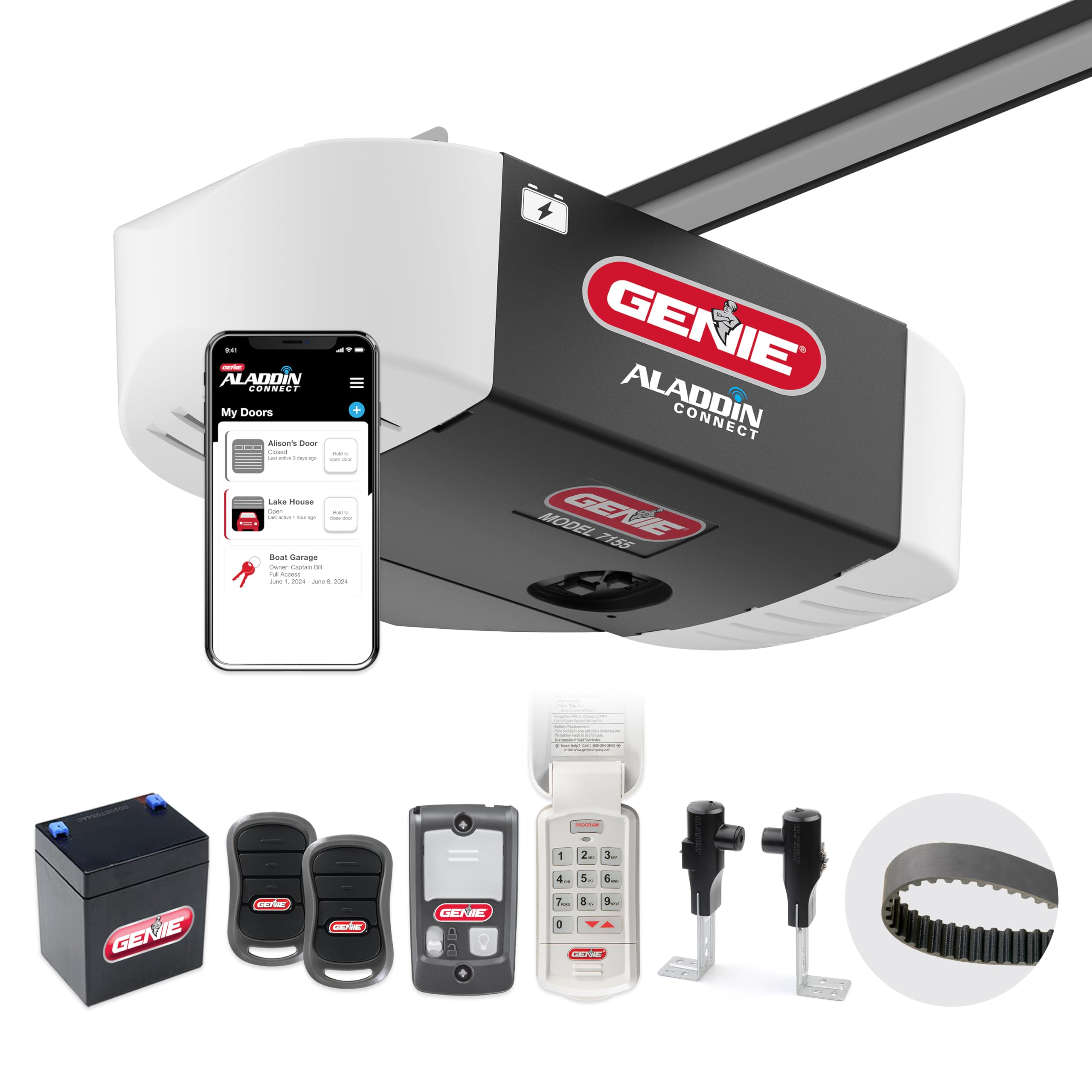 Genie StealthDrive 750 1.25 HP Belt Drive Garage Door Opener With Battery Backup - Ultra Quiet, Includes 2 Remotes & Keypad