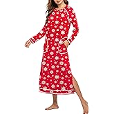 Ekouaer Women's Nightshirt Long Sleeve Nightgown Round Neck Sleepwear Full Length Pajama Dress with Pockets Loungewear S-XXL