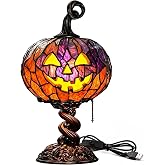 Tfjokf Stained Resin Halloween Pumpkin Table Lamp, Vintage Night Light, USB Powered Desk Decor for Fall & Spooky Season