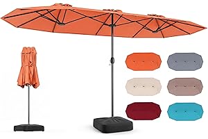 DORTALA 13FT Twin Patio Umbrella with Base, Double-Sided Outdoor Market Umbrella with Hand-Crank System & 12-Rib, Air Vents, 