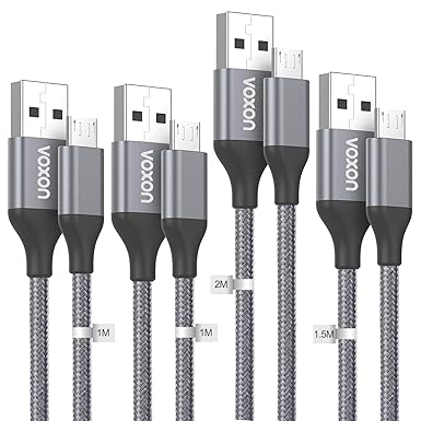 [4 Stück] Micro USB Kabel, VOXON 2,4 A High Speed Nylon geflochten USB Ladekabel, [1M*2 / 1,5M / 2M] USB Schnellladekabel Kom