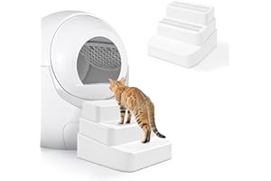 BALAPET Adjustable 3 Steps Litter Box Ramp with Filter Function, Detachable Litter Trapper, Non-Slip Cat Litter Stair for Small & Elderly Cats(White)