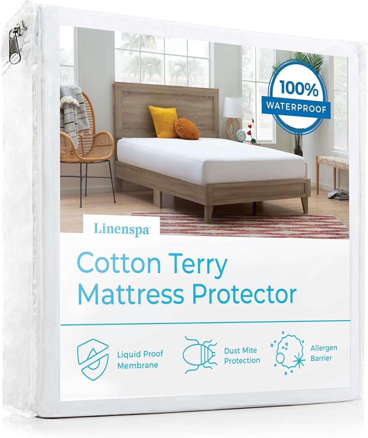 Photo 1 of *USED*
Linenspa Cotton Terry Waterproof Mattress Protector - Top Protection- Full Mattress Protector
