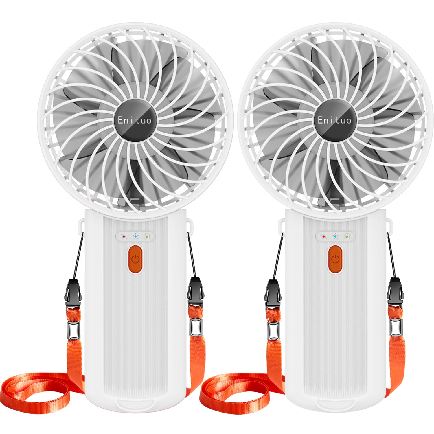 2 Pack Portable Fan Handheld Fan with Neck Lanyard, Battery Operated Electric Powered USB Rechargeable Fans, 6-15H Cooling, 180° Foldable 4 Quiet Speeds Mini Fans for Travel Outdoor Home Office, White