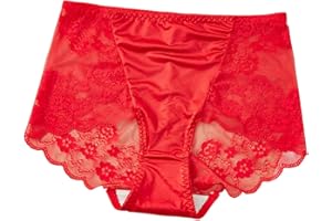 Whimsyria Womens Satin Patchwork Lace Underwear, High Waisted Full Coverage Breathable Briefs Panties