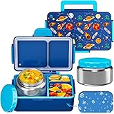 SHPMXUPW Kids Bento Lunch Box – 12 oz Stainless‑Steel Soup Thermo & 3‑Compartment Leak‑Proof Food Container with Built‑In Ice Pack, Insulated Food Jar for Boys & Girls, School & Travel