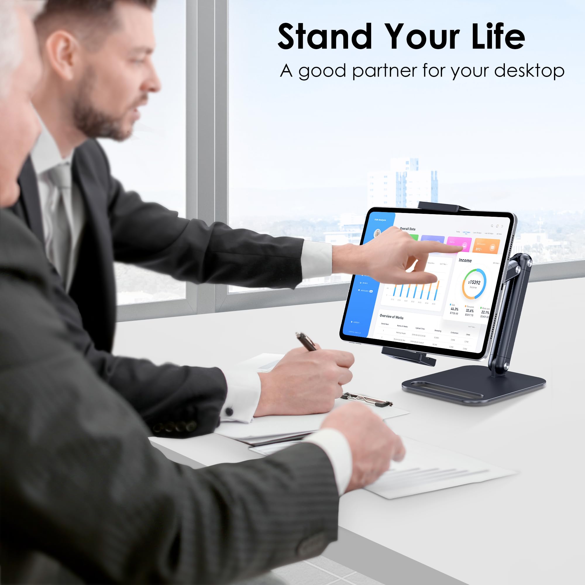 CreaDream Tablet Stand for iPad, Aluminum Tablet Holder with Heavy-Duty Base for Desk, Fully Adjustable Angle, Compatible with iPad Pro Air Mini, Galaxy Tab, Surface Pro, Kindle 4.7''-13