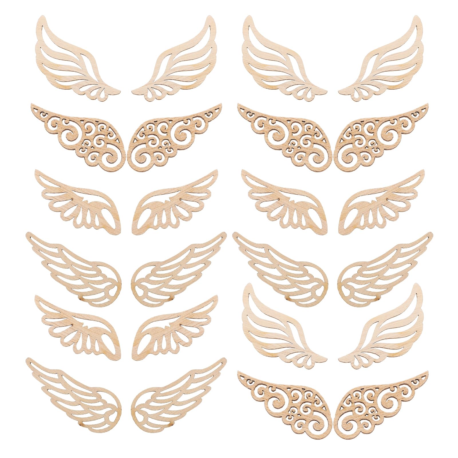 SEWACC 40pcs Angel Wings Wooden Craft Hollow-Out Wood Chips for Hanging Unfinished Wood Ornaments for Crafts
