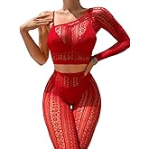 EHSUYAB Rave Outfits For Women, Sexy Mesh Jumpsuit Party Club, 2 Piece Body Stocking Lingerie Fishnet Bodysuit Music Festival