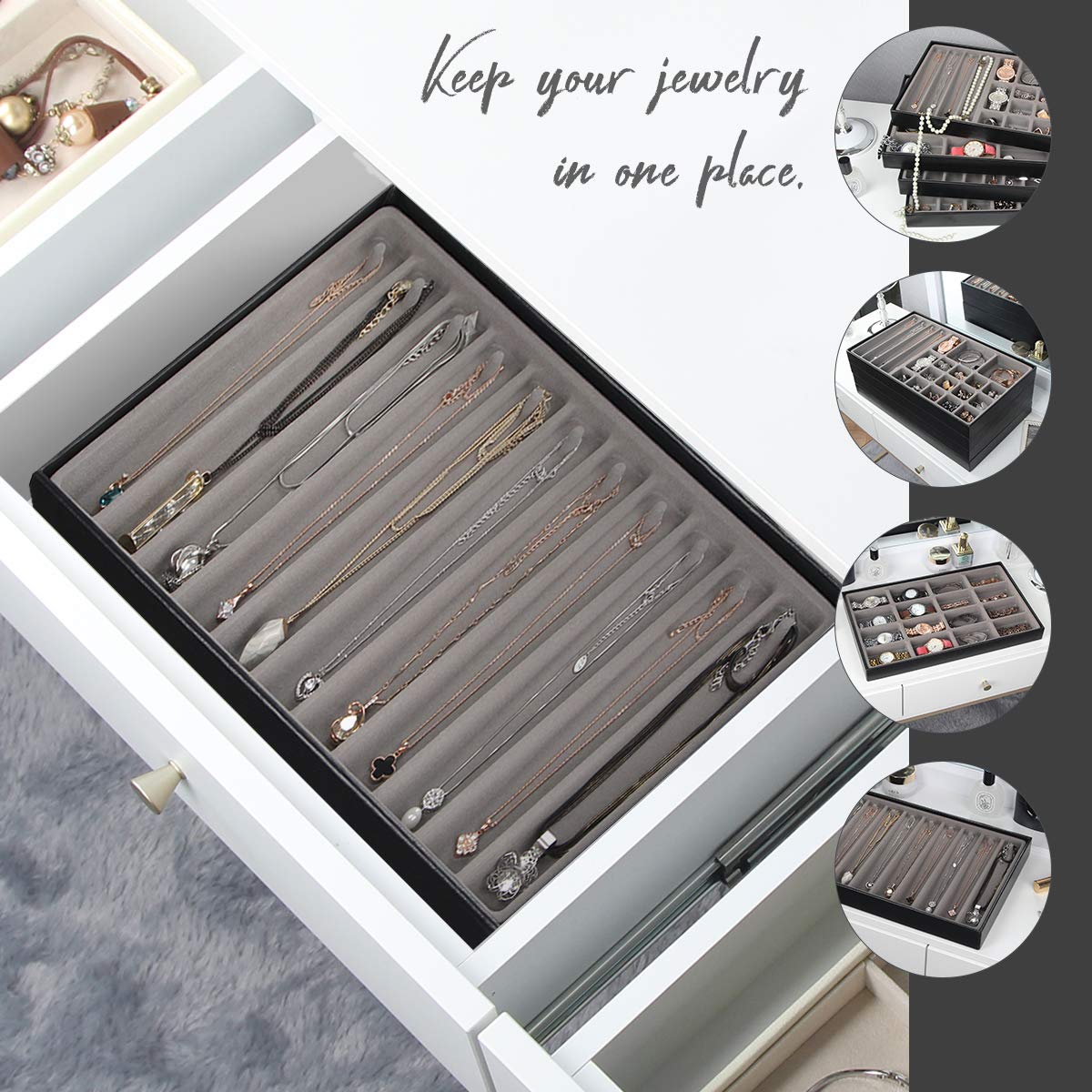 JACKCUBE DESIGN 11 Compartments Stackable Synthetic Leather Jewelry