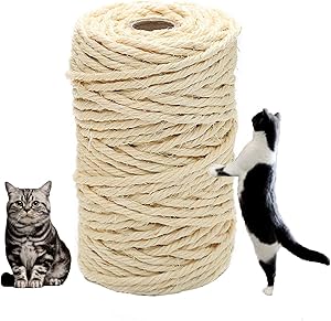 PET SHOW Cat Natural Sisal Rope for Cat Tree Scratching Post Replacement Kit Hemp Rope Diameter 6mm 1/4 inch for Repairing Recovering or DIY Scratcher Twine String Durable for Cats Toys Gift