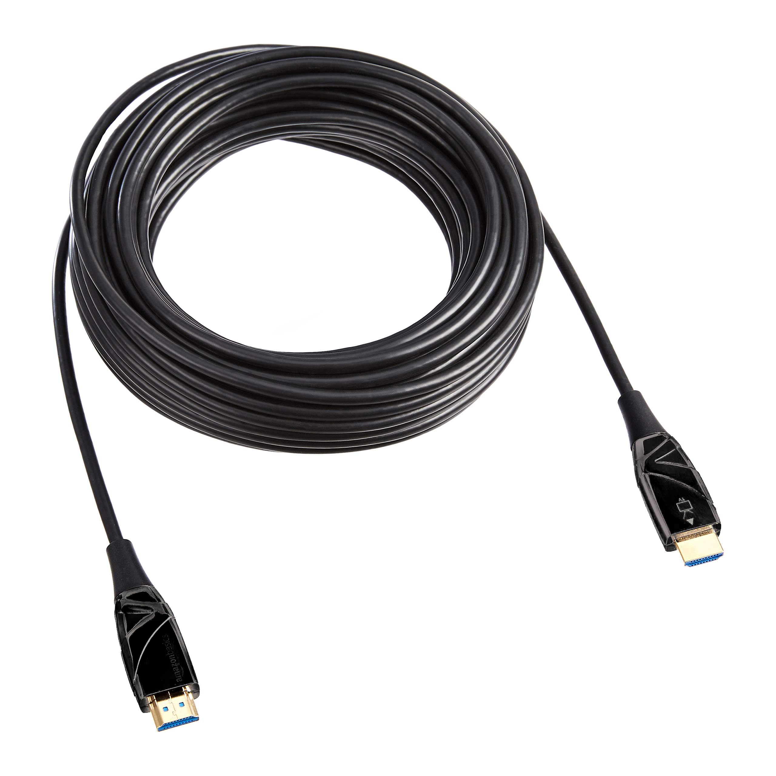 Amazon Basics HDMI Fiber Optic Cable, 18Gbps High-Speed, 4K@60Hz, 2160p, 48-Bit Color, Ethernet Ready, 50 feet, Black