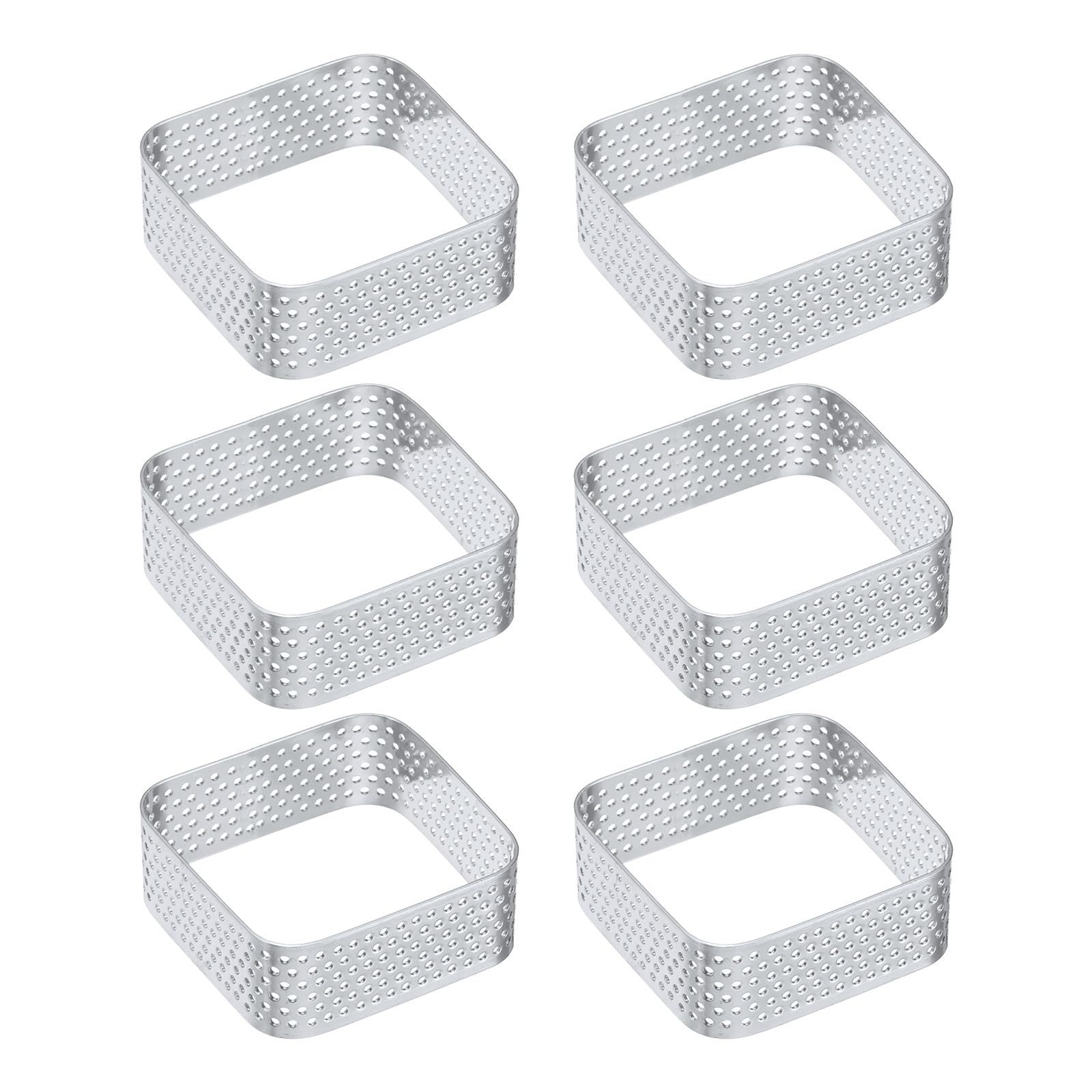 Photo 1 of uxcell 6pcs Square Perforated Cake Rings 2 x 2 Inch Stainless Steel Cake Pastry Mousse Ring Molds for DIY Cake Dessert Mousse Pastries Baking, Silver Tone