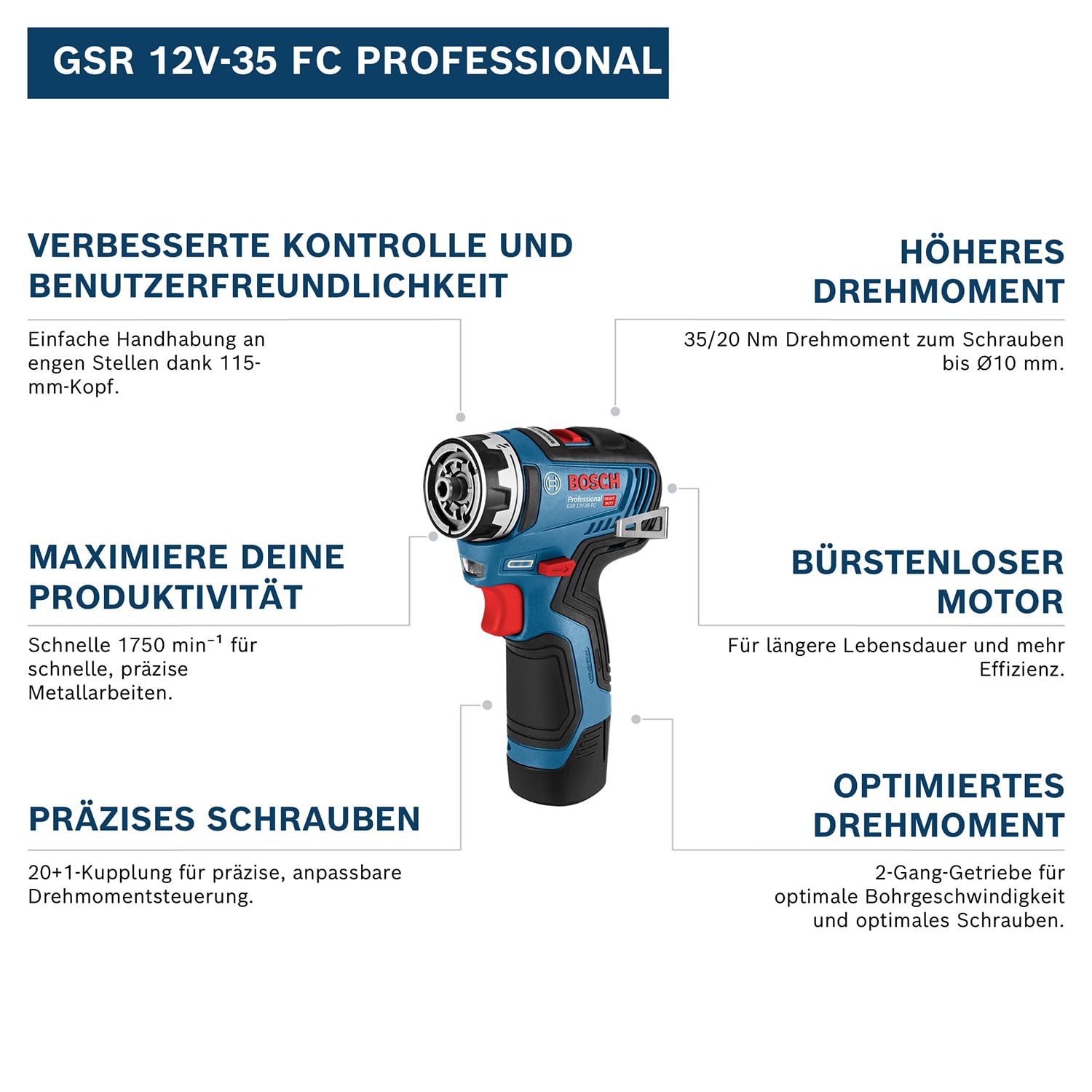 Bosch Professional 12V System Akku Bohrschrauber GSR 12V-35 FC - FlexiClick System (inkl. 2x 3.0Ah Akku, Schnellladegerät GAL 12V-40, 4x Aufsätze, L-BOXX) 3