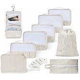 Foxy Traveler Packing Cubes Set &ndash; Cute Packing Cubes for Travel, Luggage Organizer Bags for Suitcase, For Kids &amp; Family, Floral, Neutral &amp; Aesthetic Travel Organizer Set -Stripe
