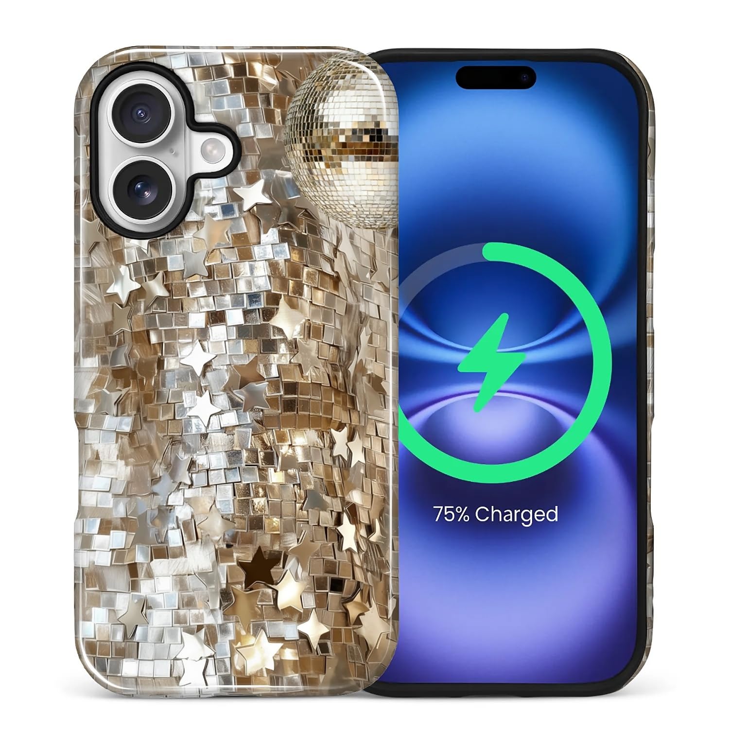 casesok for iPhone 17 Case,Compatible with MagSafe,Dual-Layer Hard Shell + Silicone Cover,Full Body Protection Shockproof Case for iPhone 17-Golden Gliz Mosaic Tile Aesthetic