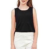 XMWEALTHY Girls Tops Cute Summer Tank Tops Round Neck Sleeveless T Shirts Casual Pleated Blouses 5-14 Years