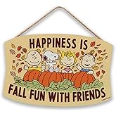 Peanuts Happiness Is Fall Fun With Friends Hanging Wood Wall Decor - Cute Snoopy Sign for Fall Decor