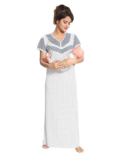 Sarina Satin Printed Women Maternity Nighty for Feeding (Multicolor, Free Size)