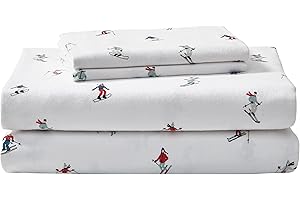 Eddie Bauer - Flannel Sheets Queen Size, Anti-Pilling & Wrinkle Resistant Cotton, Touchably Soft for All-Season Comfort - Bed Sheets with Matching Pillowcases & Fitted Sheet (Ski Slope White)