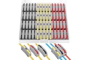 XHF2018 60 pcs XHF Black&Red&Yellow Conductor Compact Connectors Lever Connectors Nuts, Electrical Connectors Wire Terminals for Any Circuit Inline Splices 28-12 AWG (SPL-1)