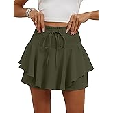 Caracilia Summer Shorts for Women Flowy Mini Skirts Elastic High Waist 2026 Tiered Ruffle Casual Golf Tennis Short Skorts