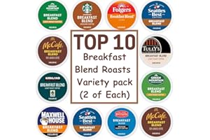 BREWANA Breakfast Blend K-Cup Coffee Variety Pack, Top 10 Brands, Light & Medium Roast, 20 Count,
