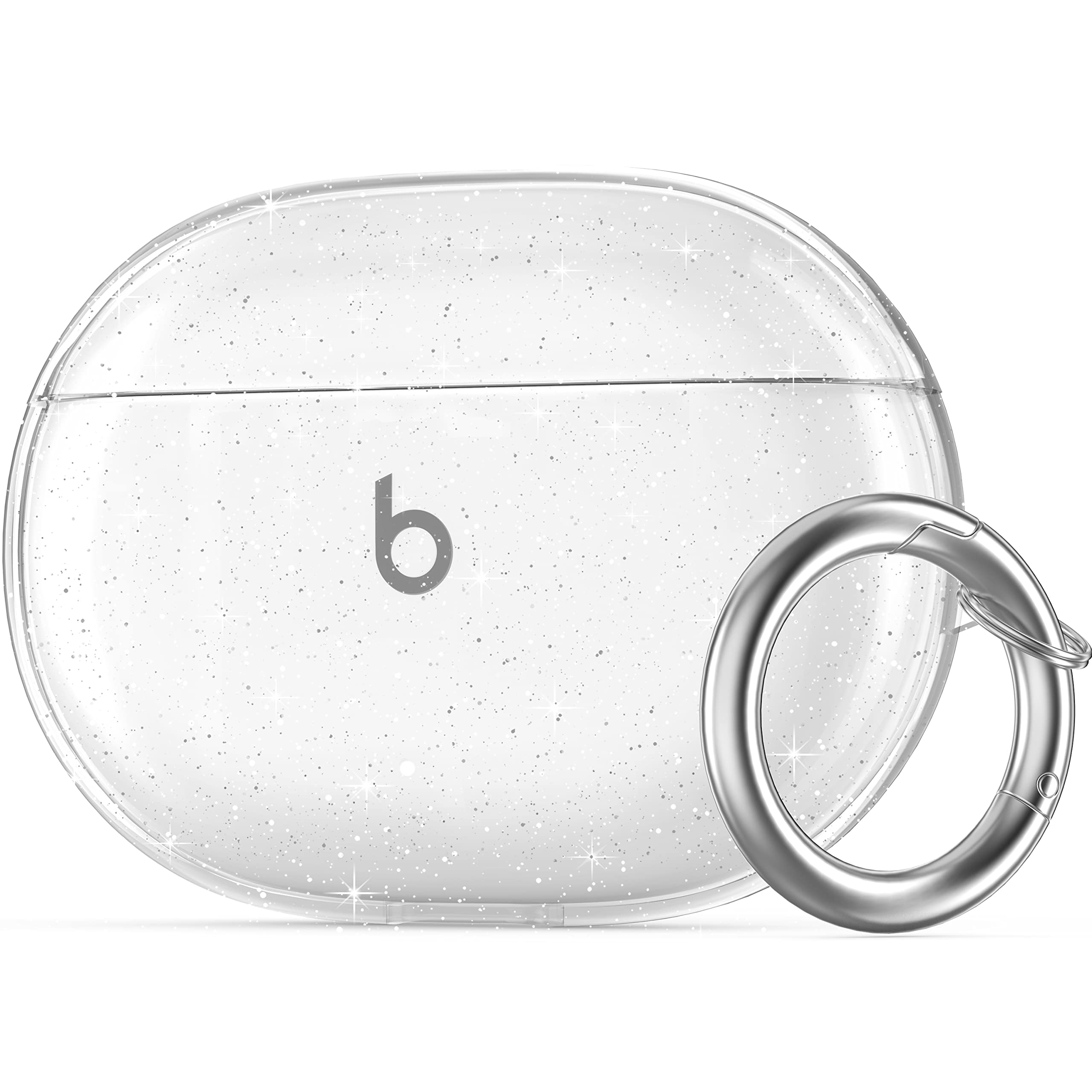 NIUTRENDZ Clear Case for Beats Studio Buds Case Soft TPU Protective Cover with Carabiner Compatible with Beats Studio Buds (Glitter Clear)