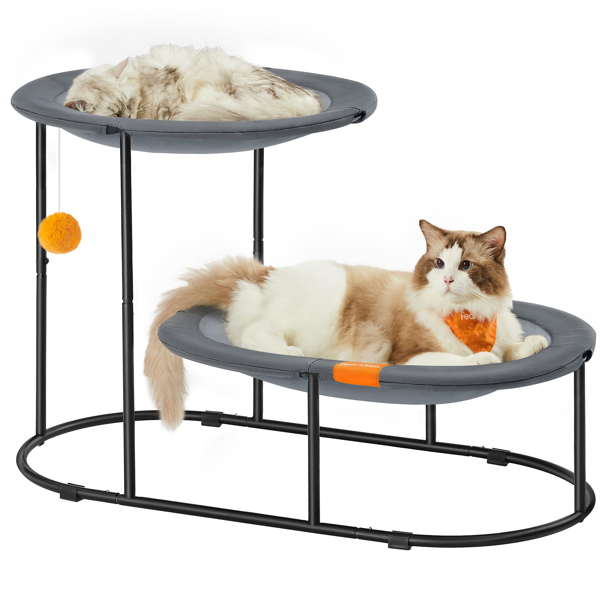 Feandrea 2-Tier Elevated Cat Hammock Bed, Breathable Furniture for Multi-Cat Households Indoor and Outdoor, with Removable Washable Mesh, Steel Frame, for Summer, Dove Gray UPCB012G01 Image