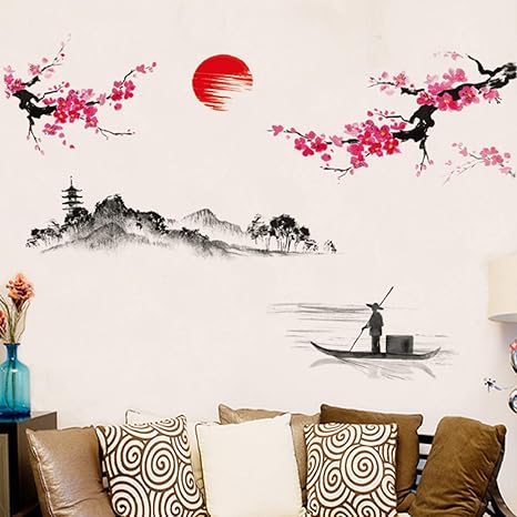 BGIUHFW 60X90Cm Ciruela Sunrise Paisaje Etiqueta de la Pared Sala de