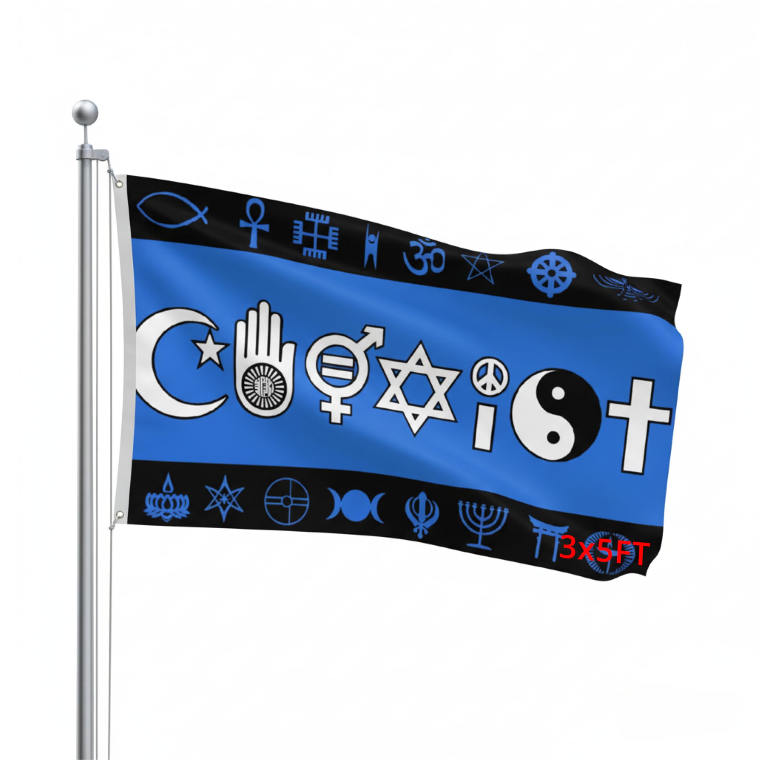 Shoe String King SSK Blue Coexist Outdoor Flag - Large 3' x 5', Weather-Resistant Polyester