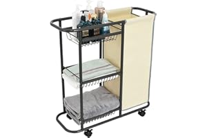 Lucalda Laundry Sorter Cart Movable Bathroom Organizer Gray Laundry Storage Baskets with Heavy Duty Rolling Wheels 3-Tier Storage Shelves with 1 Bag for Clothes